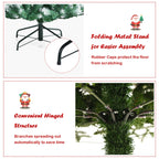 Gymax 9 FT Artificial Snow Flocked Christmas Tree Hinged Xmas Tree w/ Pine Cones