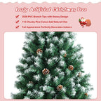 Gymax 9 FT Artificial Snow Flocked Christmas Tree Hinged Xmas Tree w/ Pine Cones