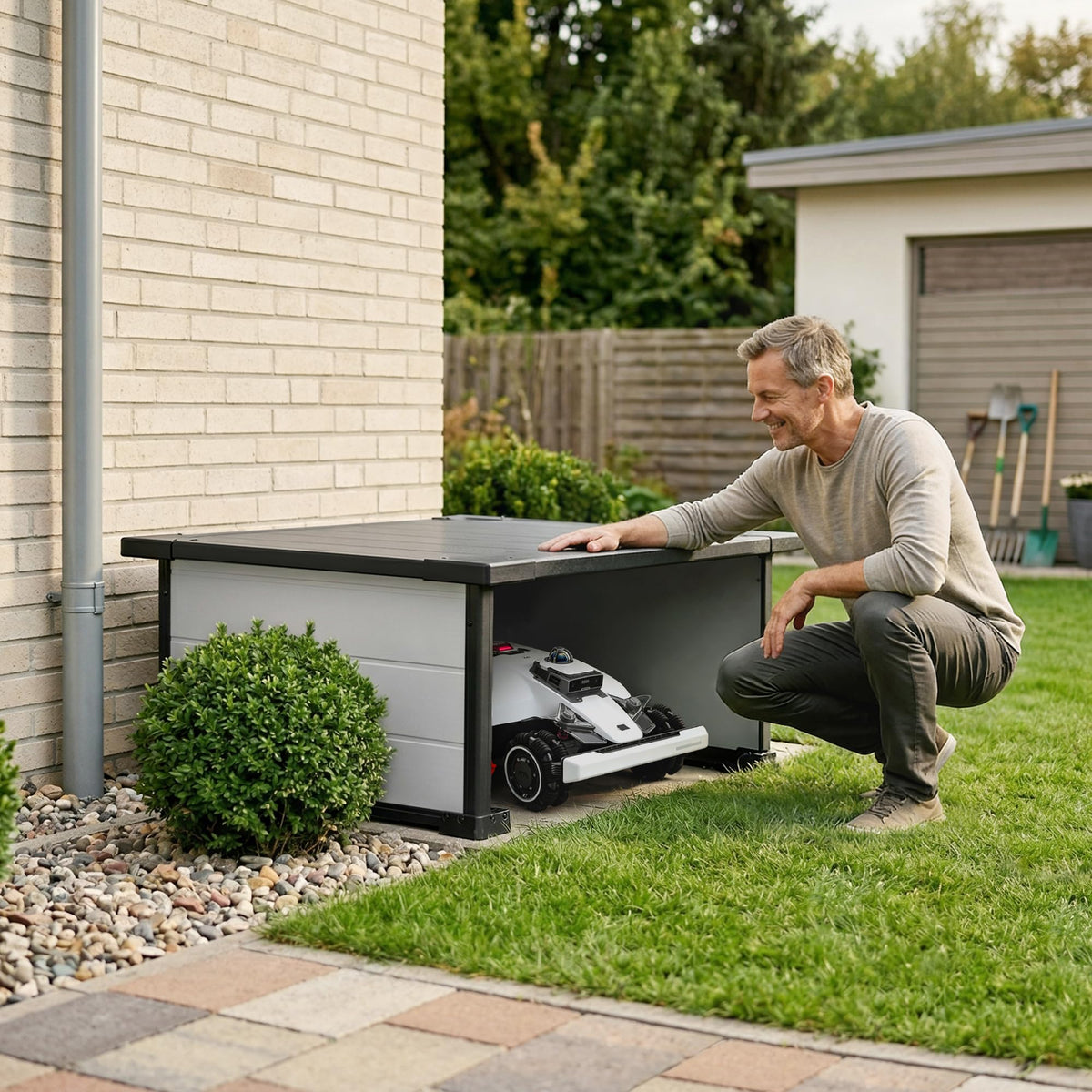 Robot Lawn Mower Garage, Weatherproof Shelter for Robotic Mower Charging Station, Durable PP Panel for Outdoor Use