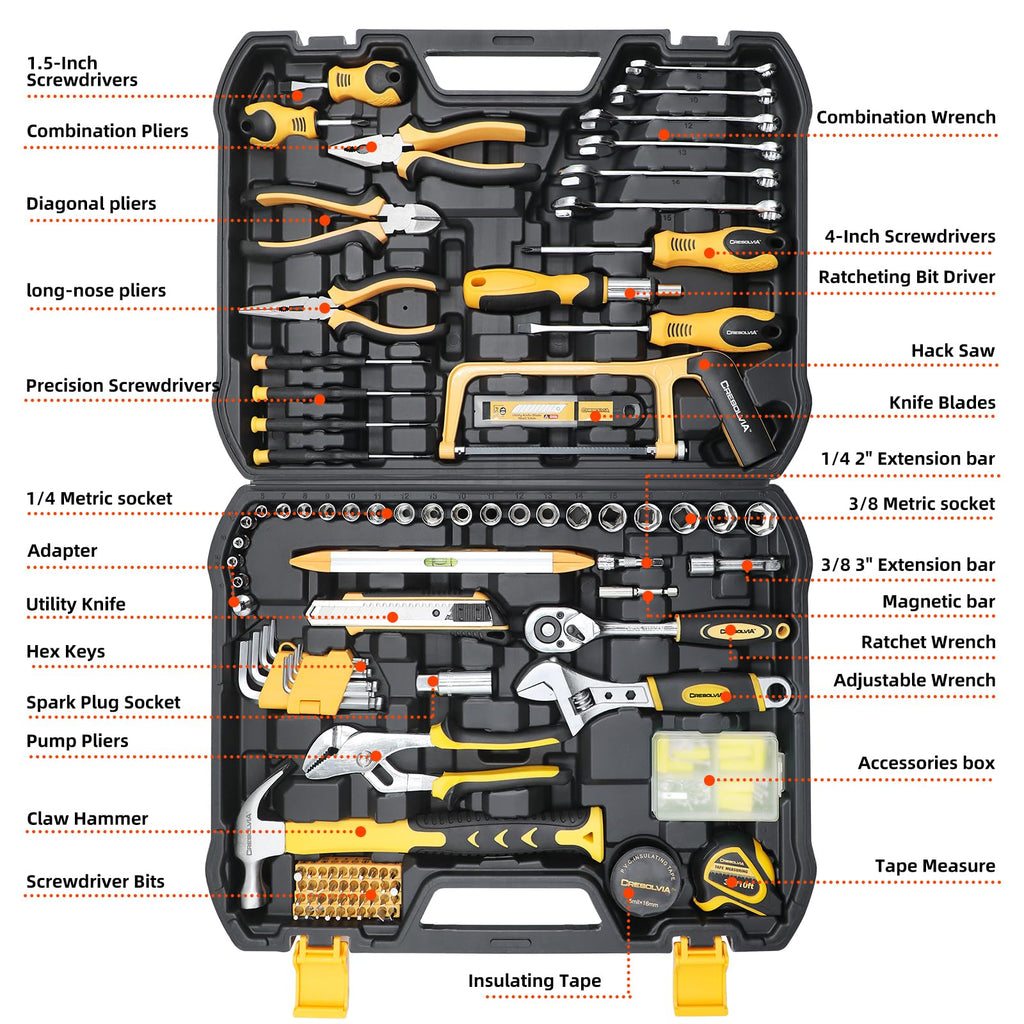 199 Piece Tool Kit for Home,General Household/Auto Repair Tool Set,Basic Hand Tool Kit with Socket Wrench,Tool Box Case for Men,Perfect for Diyer Handyman Homeowner