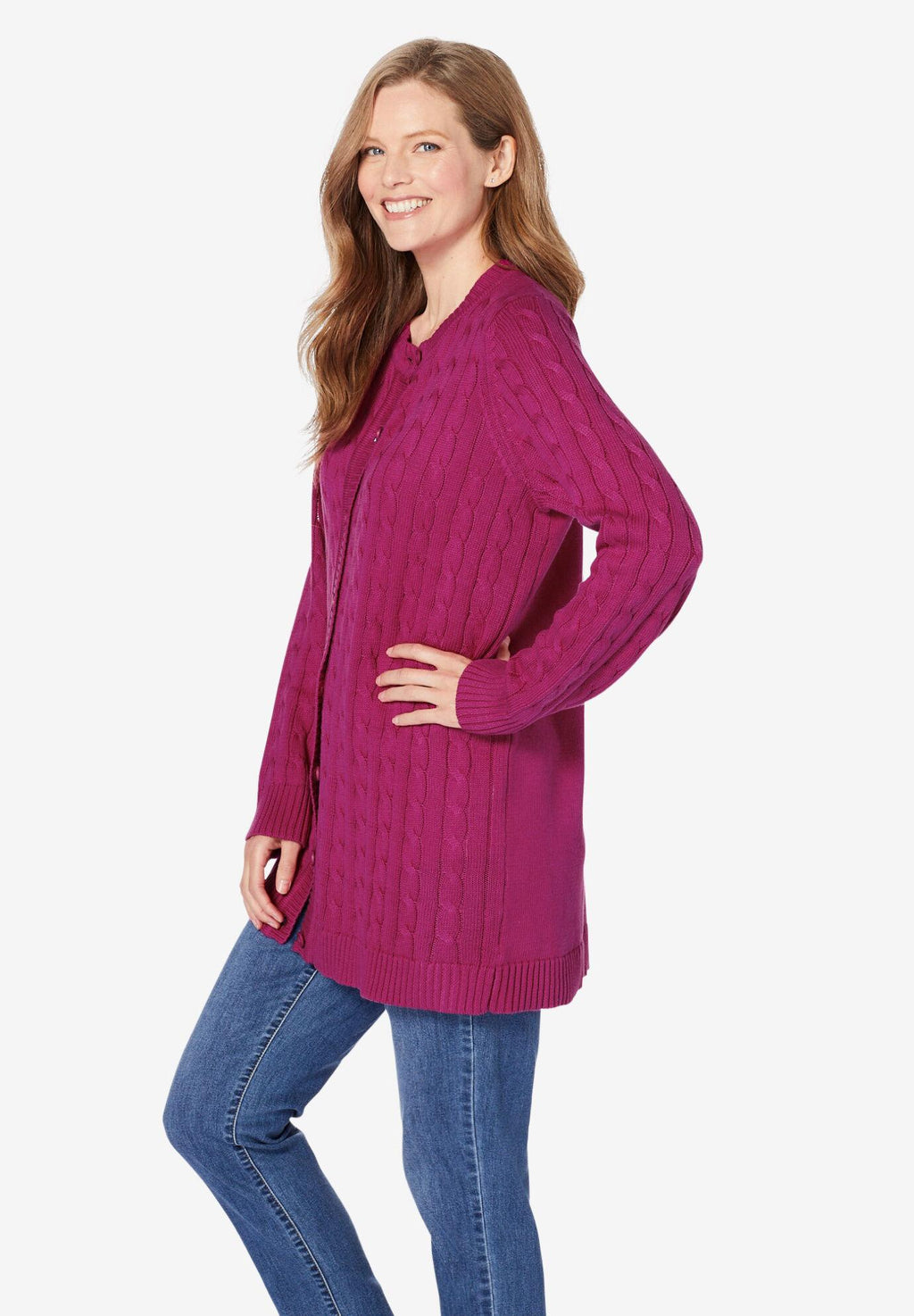 cotton cable knit cardigan sweater