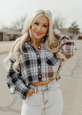 beige plaid cropped flannel top