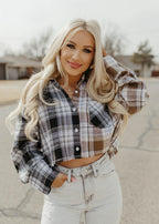 beige plaid cropped flannel top