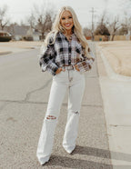 beige plaid cropped flannel top