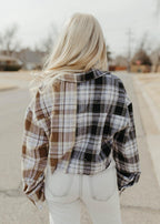 beige plaid cropped flannel top