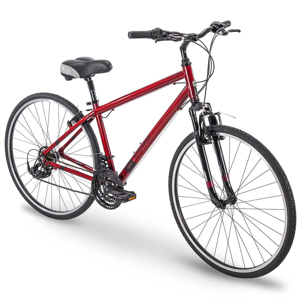 700c Royce Union RMY Mens 21-Speed Hybrid Comfort Bike, 17" Aluminum Frame, Metallic Red