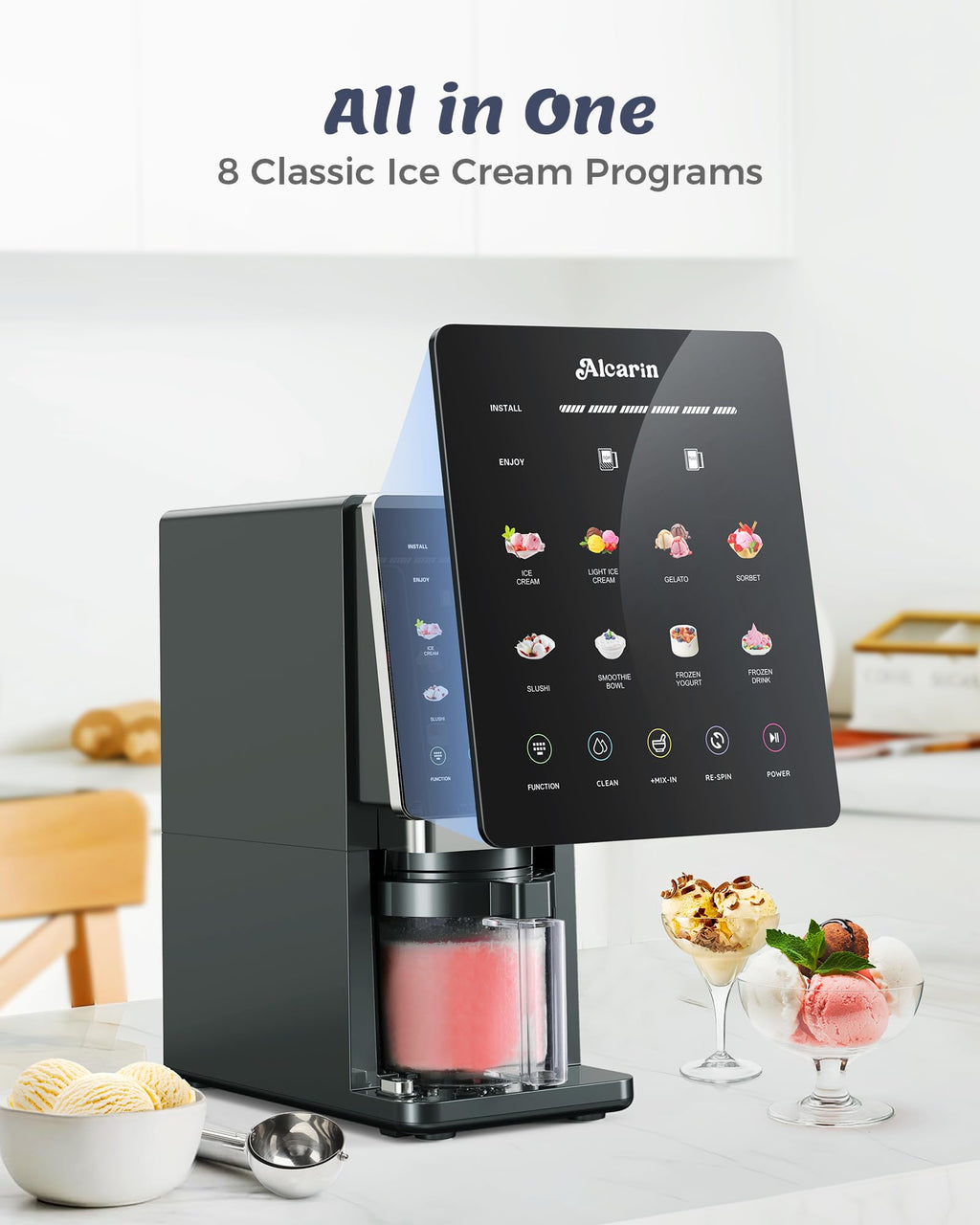 Ice Cream Maker with 1 Pint (Not Freezer), Frozen Treat Machine | Homemade Ice Cream Machine, Gelato, Slushie, Yogurt, Sorbet, 10 Pre-set Programs, Respin & Minx-in Function