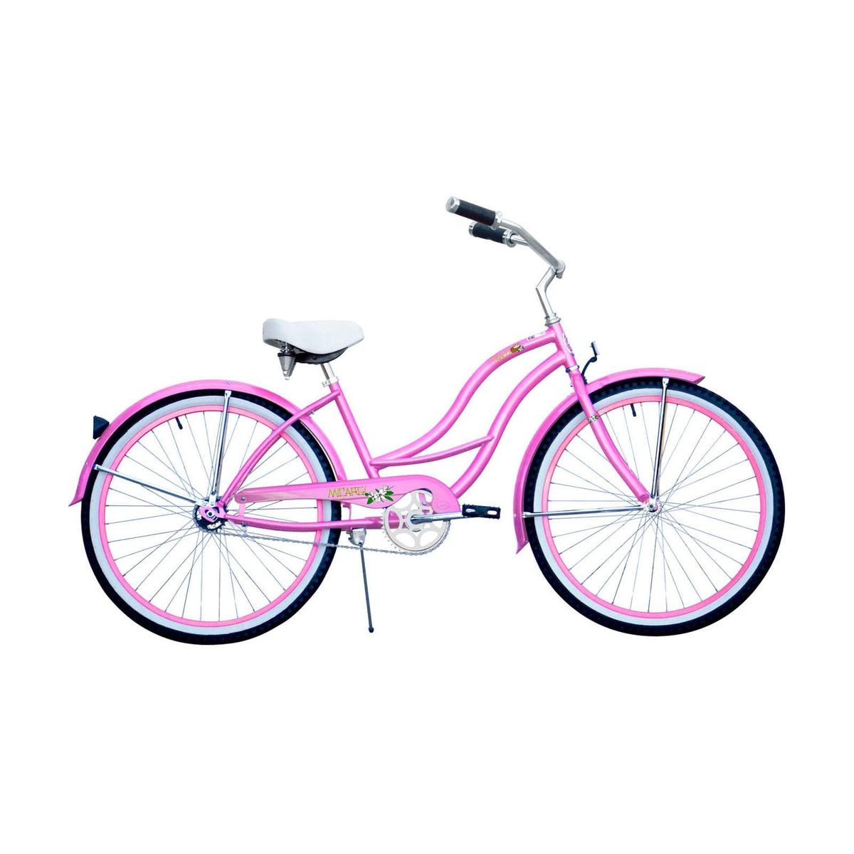 Micargi TAHITI 26" Beach Cruiser Coaster Brake  Steel Spokes One Piece Crank Alloy Pink Rims 36H With Fenders Color: Pink