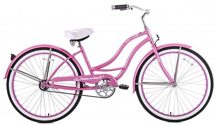 Micargi TAHITI 26" Beach Cruiser Coaster Brake  Steel Spokes One Piece Crank Alloy Pink Rims 36H With Fenders Color: Pink