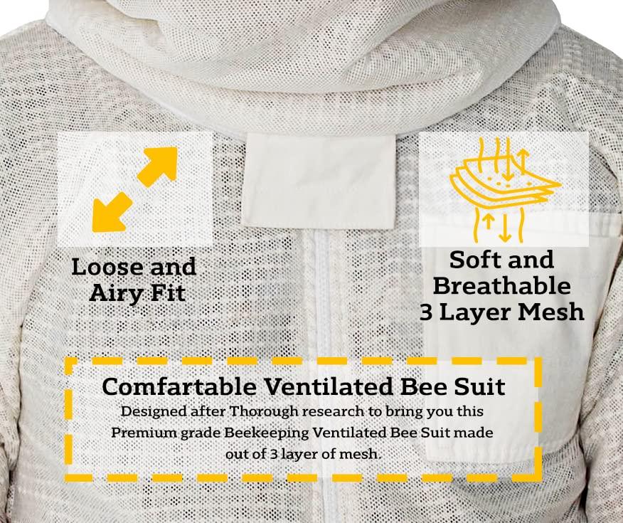 beeattire ventilated bee jacket - 3 layer mesh body comfort - sting less protection with easy access veil ykk zippers beekeeping ventilated jacket beekeeping vail jacket beekeeper costume adult 6xl