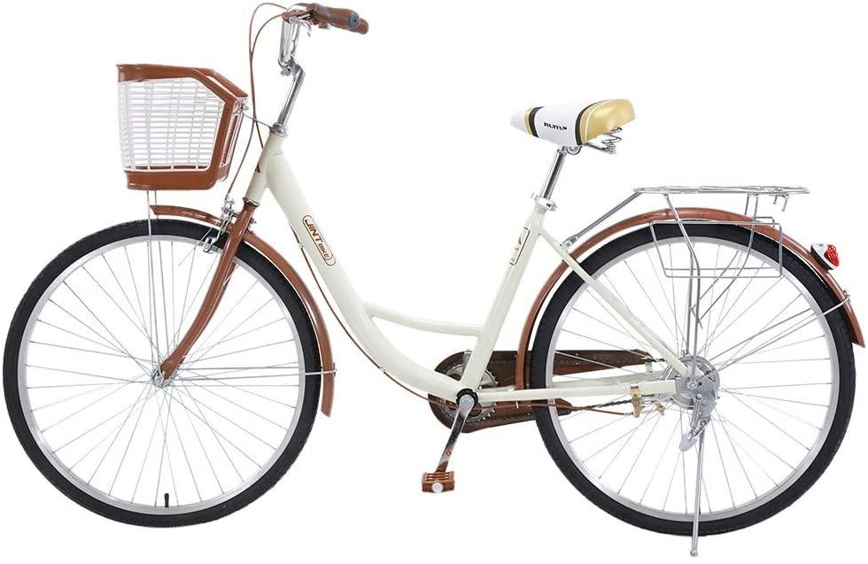 Womens Beach Complete Cruiser Bike, Women 26 Inch Bike for Women Single Speed Bike Comfortable Commuter,26-inch Wheels Classic Retro Bicycles Beach Cruiser Bike w/Front Basket