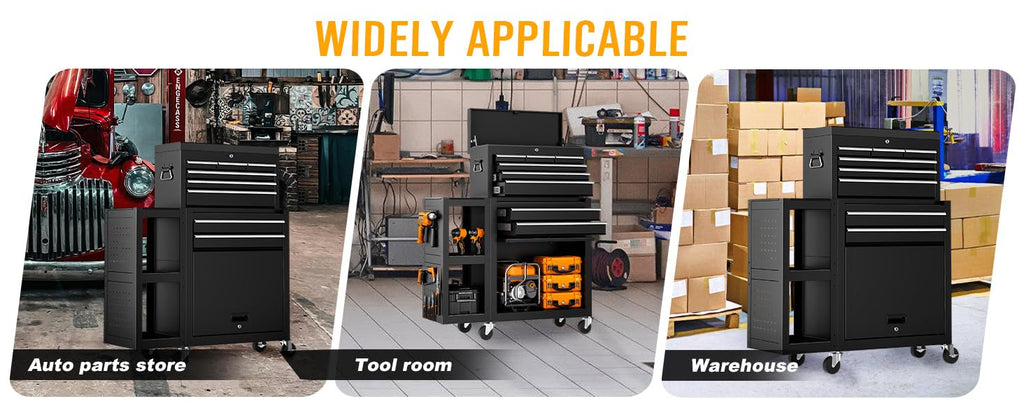 8-Drawer Rolling Tool Chest,3-in-1 Tool Box on Wheels with Lockable Steel Garage, Detachable Top Toolbox & Bottom StoraCart with Additional Cabinet for Repair Room,Warehouse, 2026 Black
