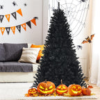 7 ft. Pre-lit PVC Halloween Artificial Christmas Tree Black with 500 Purple LED Lights