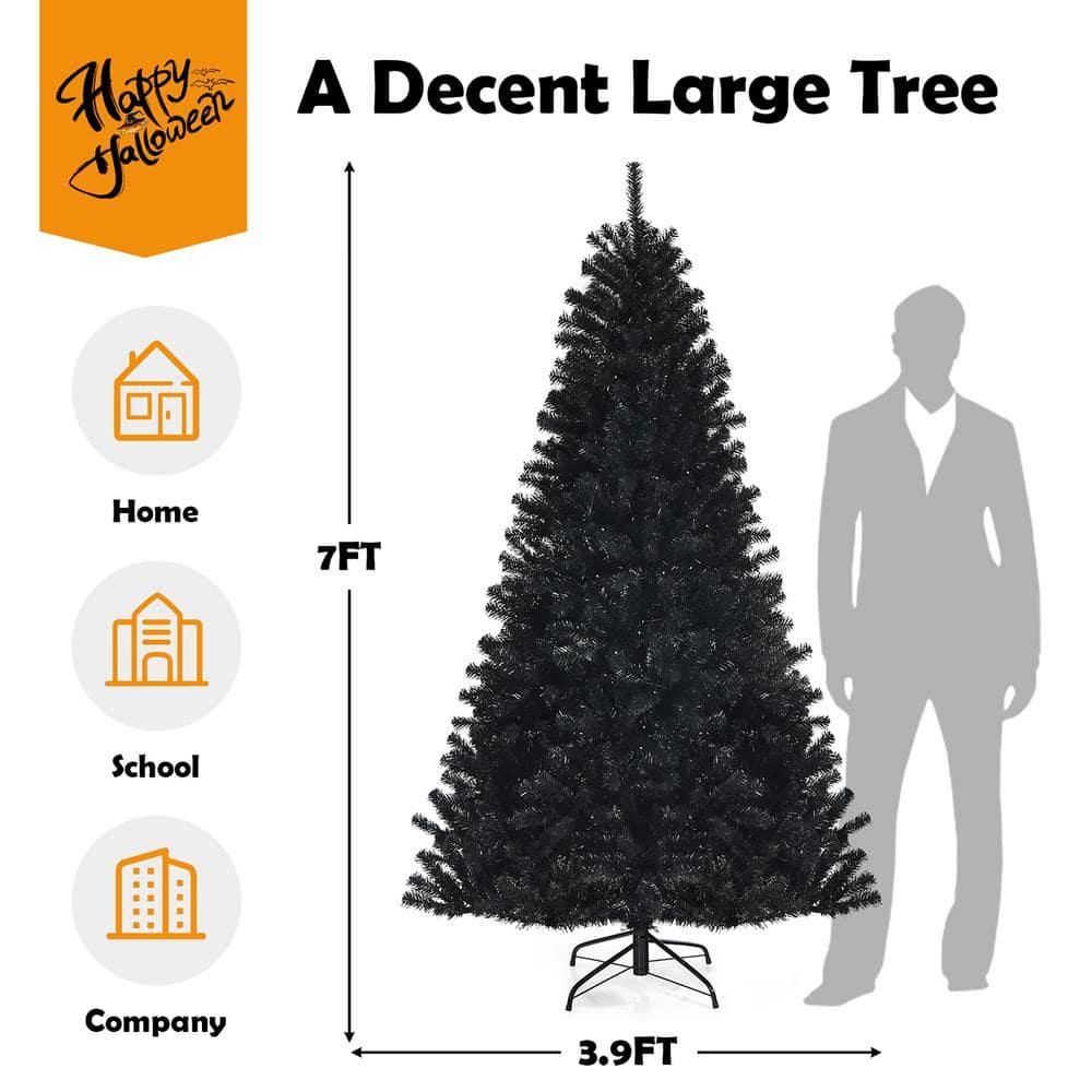 7 ft. Pre-lit PVC Halloween Artificial Christmas Tree Black with 500 Purple LED Lights