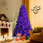 7 ft. Pre-lit PVC Halloween Artificial Christmas Tree Black with 500 Purple LED Lights