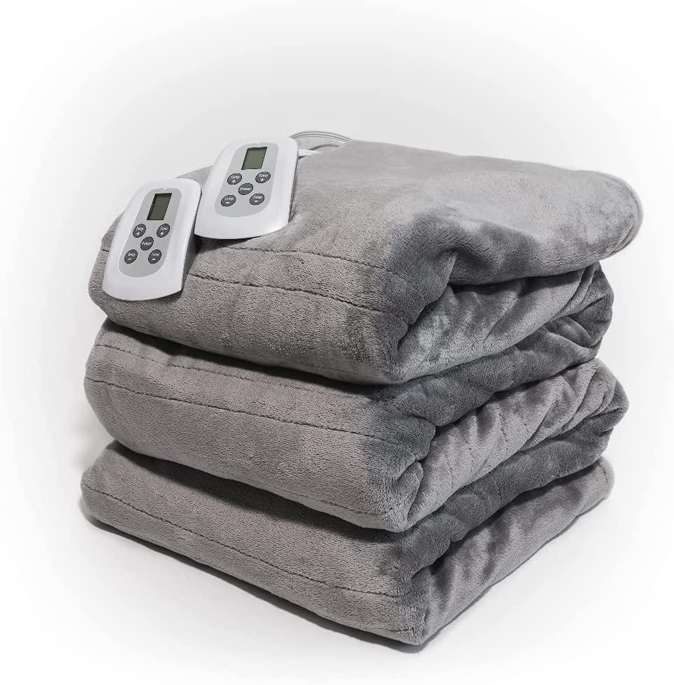 Queen Size Microlight Electric Heated Blanket with Dual Controllers, Gray