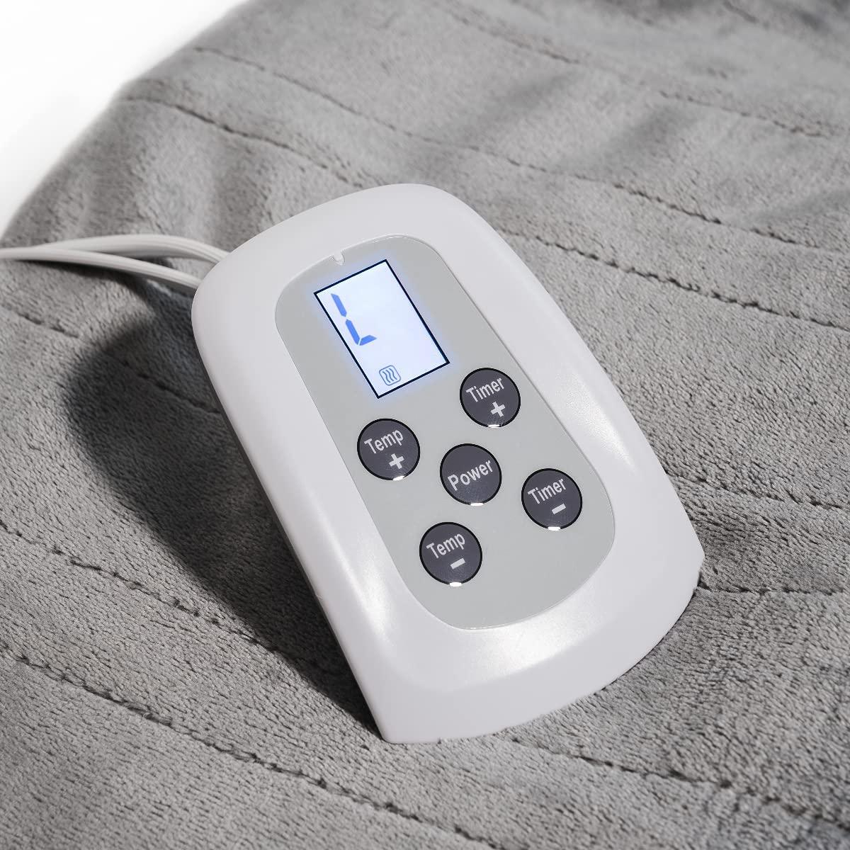 Queen Size Microlight Electric Heated Blanket with Dual Controllers, Gray
