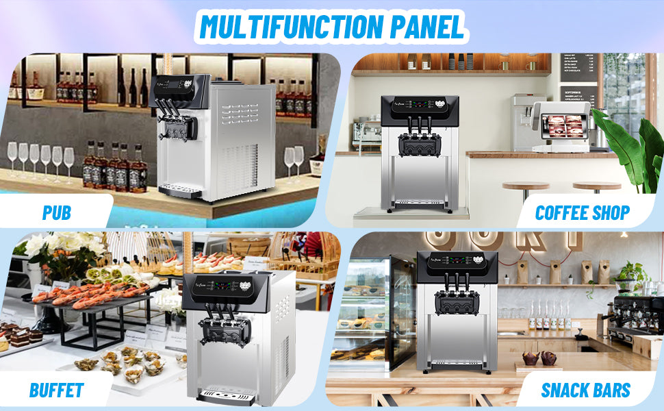 Commercial 2+1 Flavor Soft Serve Ice Cream Maker Machine, 7.4 Gal/Hour Countertop Ice Cream Machine with Self-Cleaning, LCD Display & Adjustable Hardness for Restaurants, Bubble Tea and Snack Shops, 2