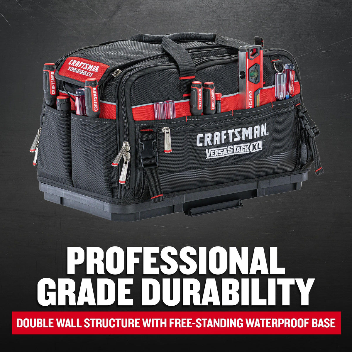 VERSASTACK XL Tool Bag, 22.5”, Durable Polyester, Black and Red (CMST21450)