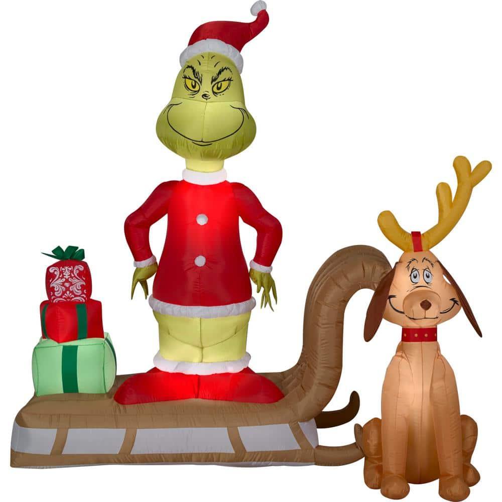 6 ft. Tall Airblown Inflatable Grinch and Max on Sled Scene