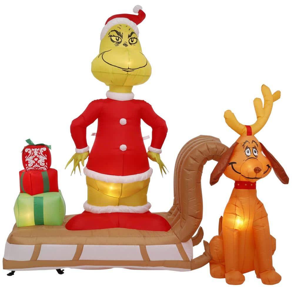 6 ft. Tall Airblown Inflatable Grinch and Max on Sled Scene
