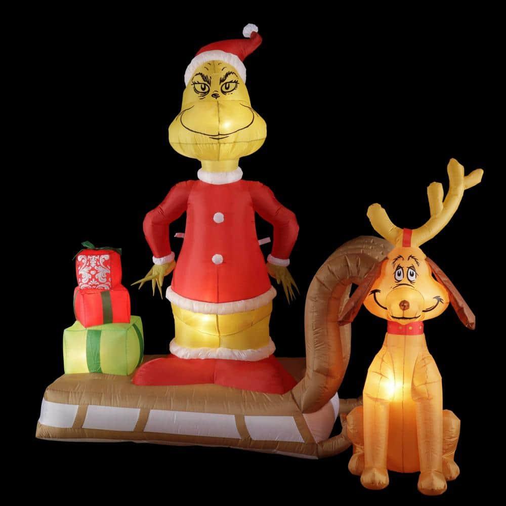 6 ft. Tall Airblown Inflatable Grinch and Max on Sled Scene