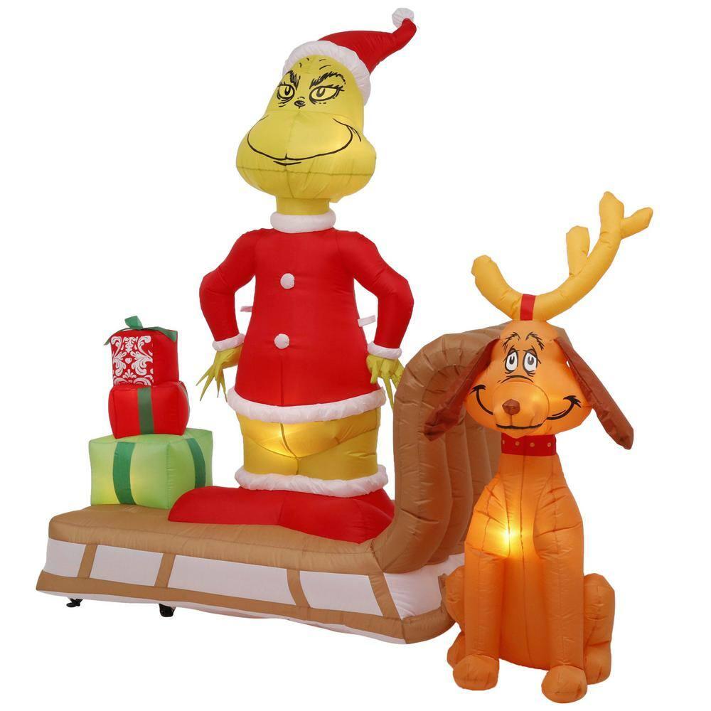 6 ft. Tall Airblown Inflatable Grinch and Max on Sled Scene