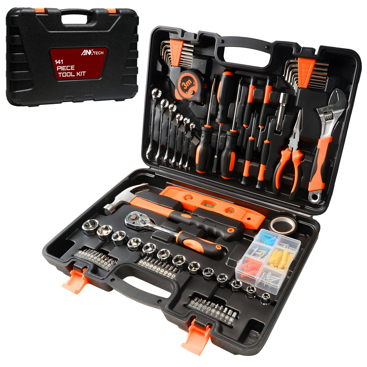 Home Repair Tool Kit 141 Piece Basic Tool Set for Men Car Mechanic | Tool Set for Home Dorm Screwdriver & Socket Set with StoraTool Box Hand Tool Kit for Auto Repair