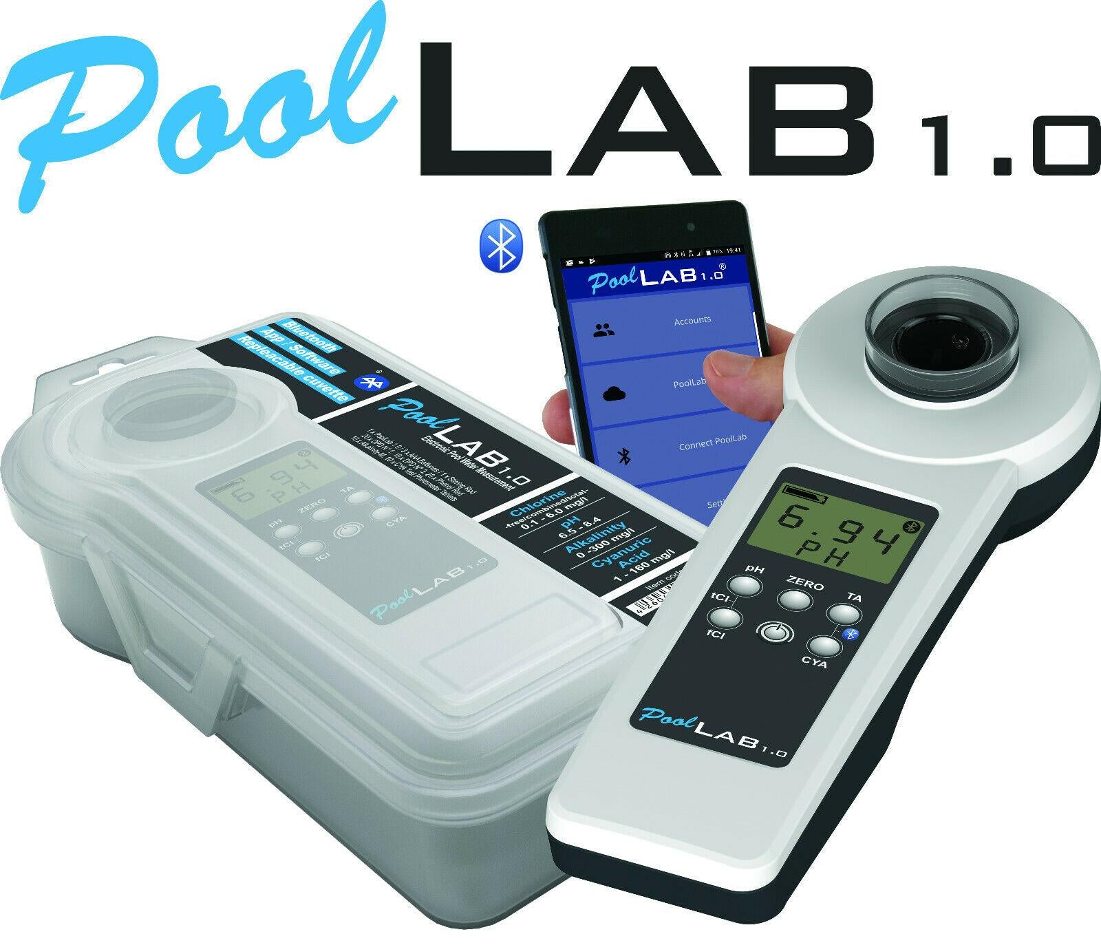 poollab1.0 - electronic swimming pool water test kit with bluetooth