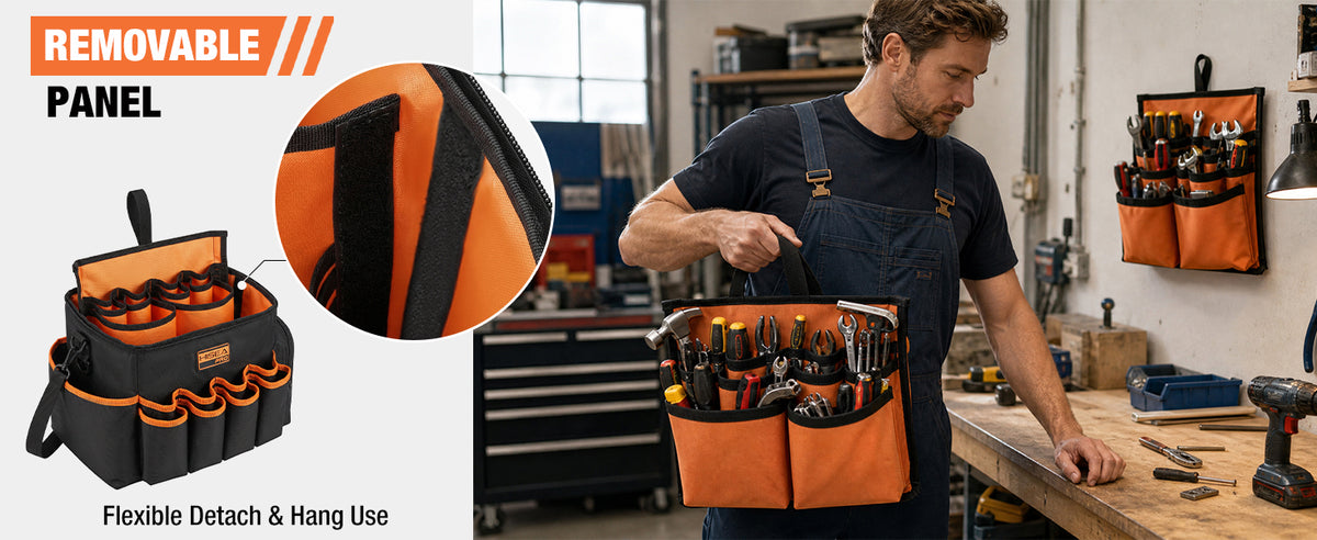 10-Inch Tool Bag Organizer with 50 Pockets, 1680D Waterproof Tool Box | with Screw StoraBox, -in Bottom Support, Shoulder Strap, Durable Oxford, Tool Storafor Mechanic, Electrician