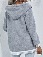 Fashion Striped Stitching Long-sleeved Hooded Plush Casual Coat