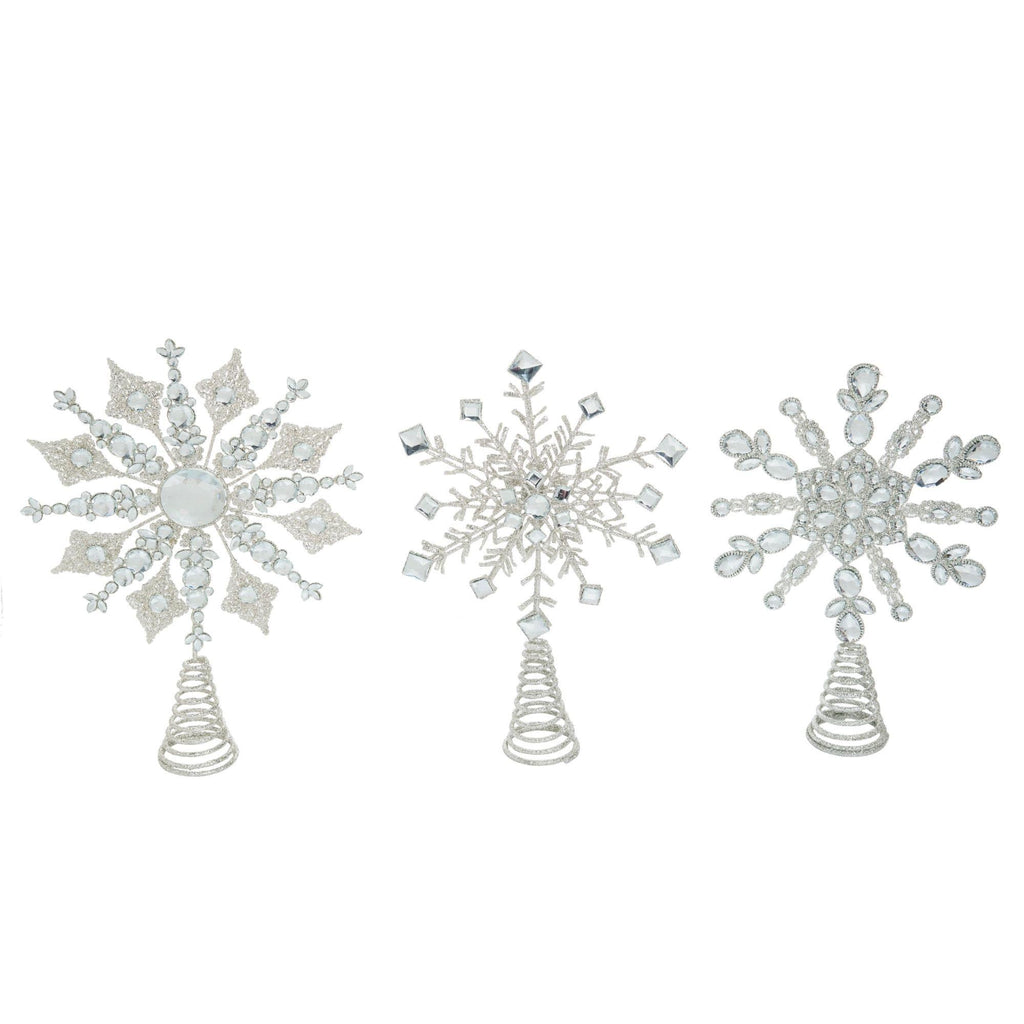 Set of 3 Silver Christmas Glitter Snowflake Tree Topper 15"