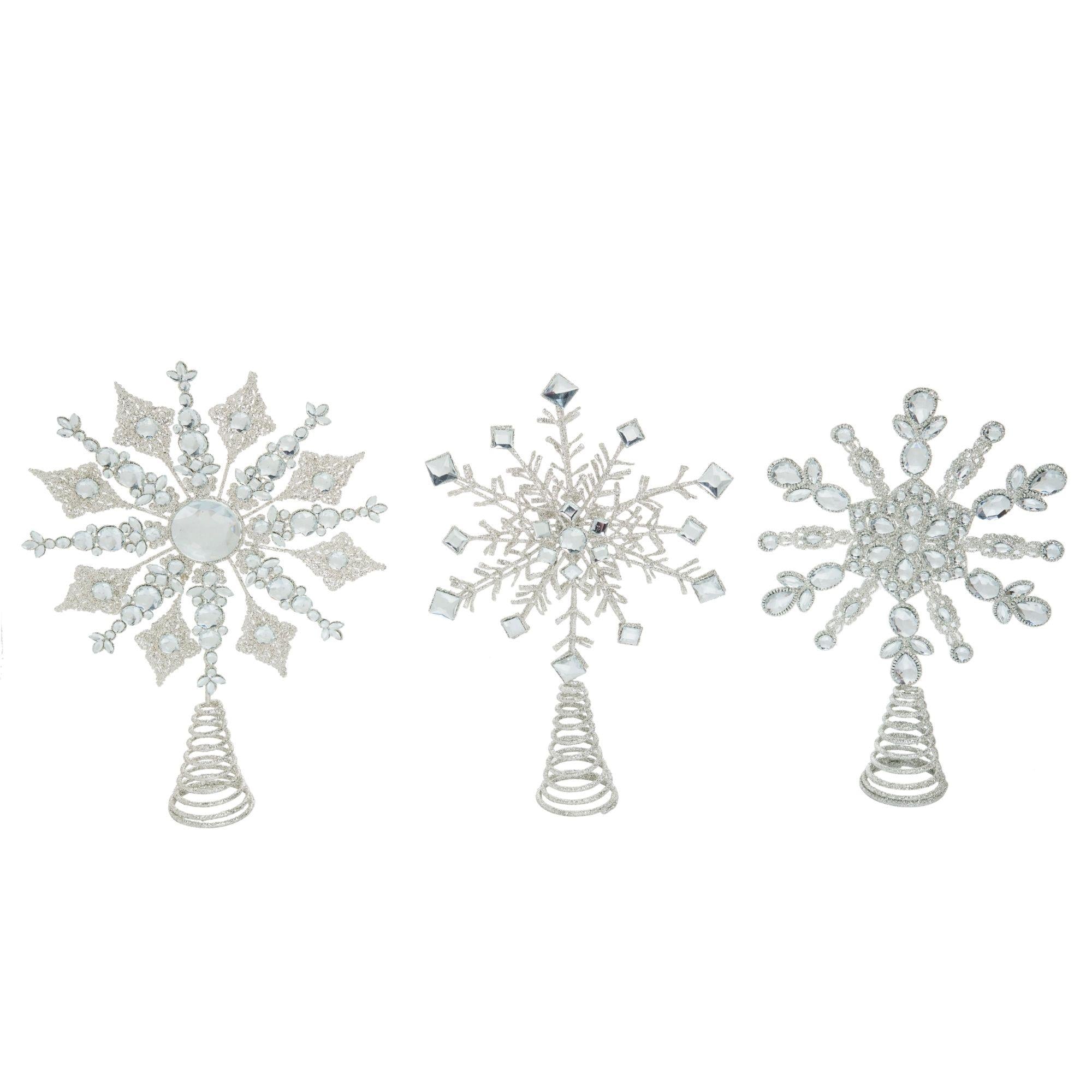 Set of 3 Silver Christmas Glitter Snowflake Tree Topper 15"