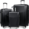 Luggage 3 Piece Set Suitcase Lightweight Hardside Removable-Spinner Wheels with TSA Lock(20',24',28')_Black, 828