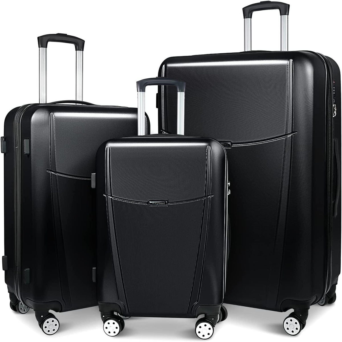 Luggage 3 Piece Set Suitcase Lightweight Hardside Removable-Spinner Wheels with TSA Lock(20',24',28')_Black, 828