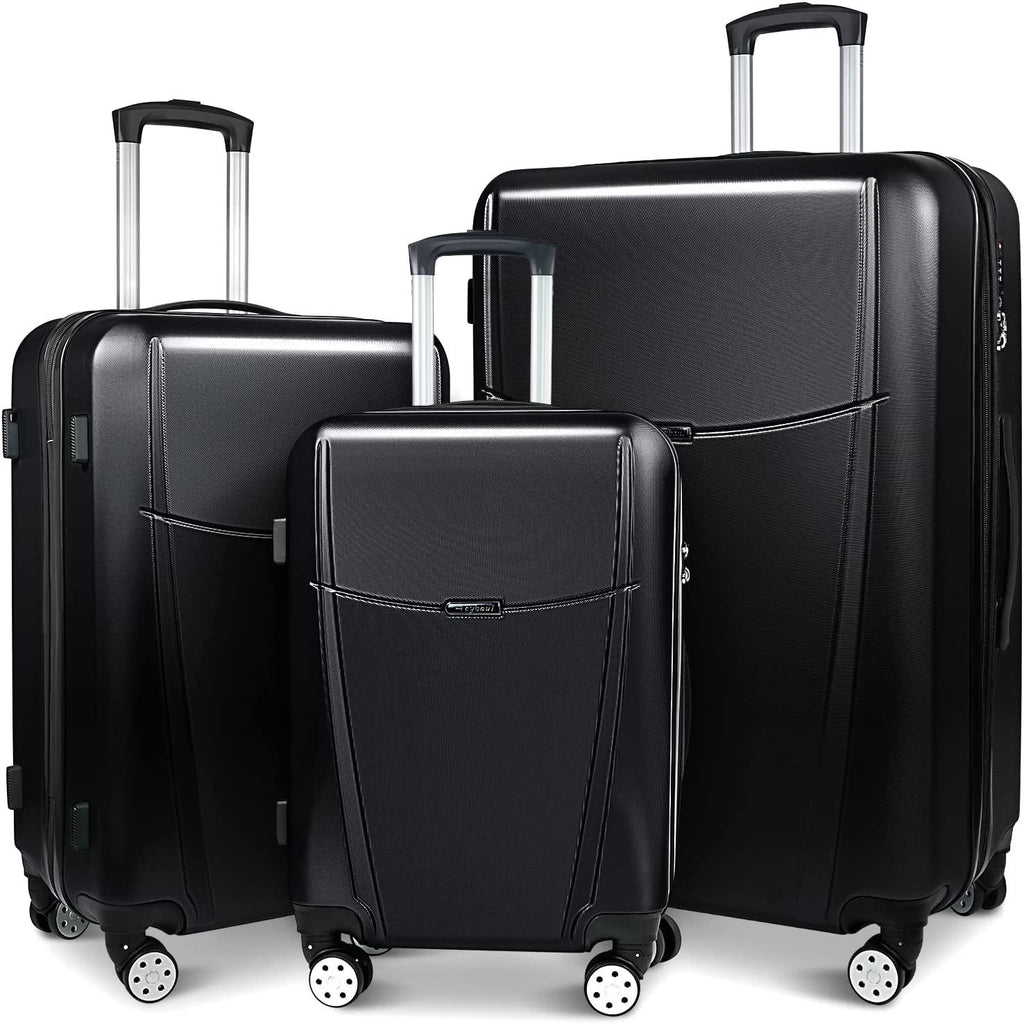 Luggage 3 Piece Set Suitcase Lightweight Hardside Removable-Spinner Wheels with TSA Lock(20',24',28')_Black, 828