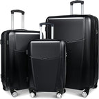 Luggage 3 Piece Set Suitcase Lightweight Hardside Removable-Spinner Wheels with TSA Lock(20',24',28')_Black, 828