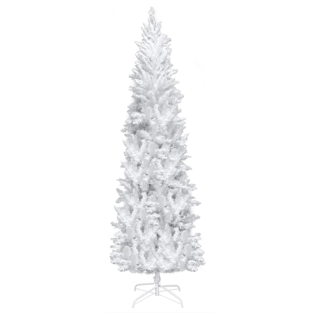 SalonMore 7.5 ft White Artificial Christmas Tree Pencil Pine Slim Skinny Tree with Pre-Lit Lights 1050 Tips