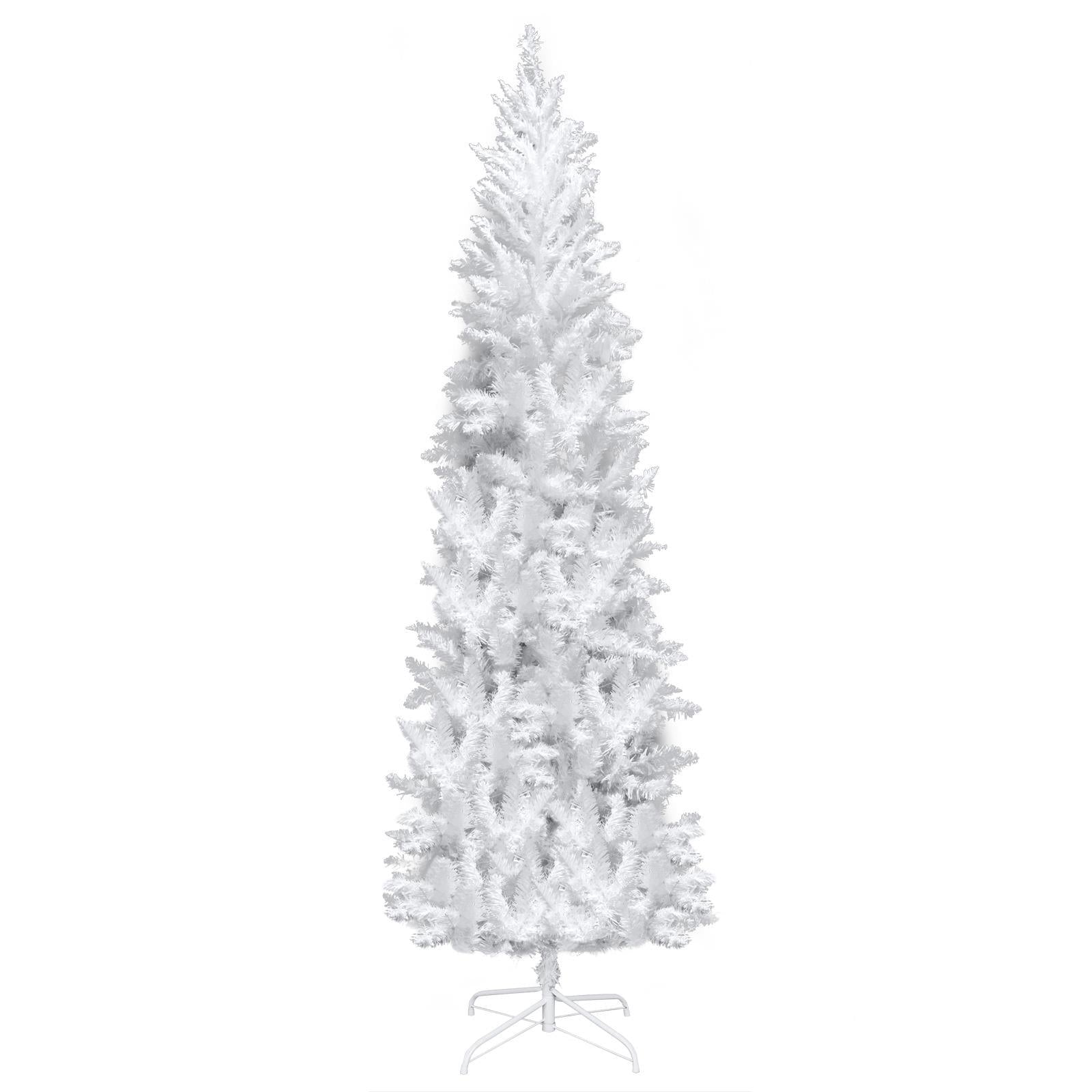 SalonMore 7.5 ft White Artificial Christmas Tree Pencil Pine Slim Skinny Tree with Pre-Lit Lights 1050 Tips