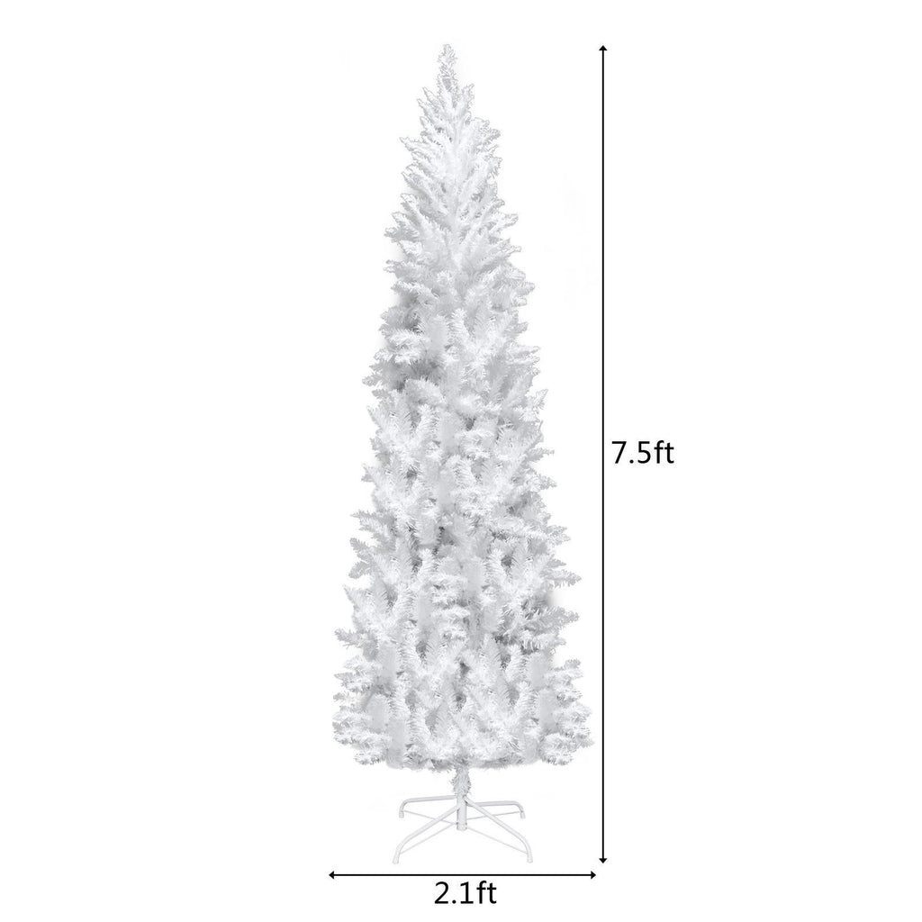 EasingRoom 7.5 FT White Artificial Christmas Tree Slim Skinny Tree with Pre-Lit Lights 1050 Tips White