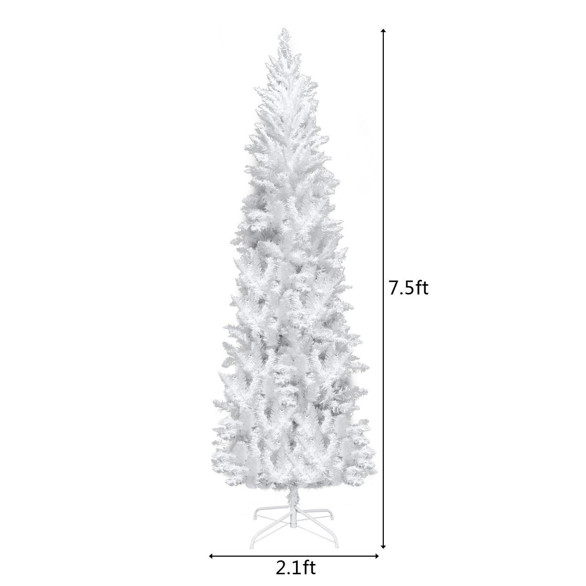 SalonMore 7.5 ft White Artificial Christmas Tree Pencil Pine Slim Skinny Tree with Pre-Lit Lights 1050 Tips