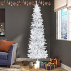 SalonMore 7.5 ft White Artificial Christmas Tree Pencil Pine Slim Skinny Tree with Pre-Lit Lights 1050 Tips