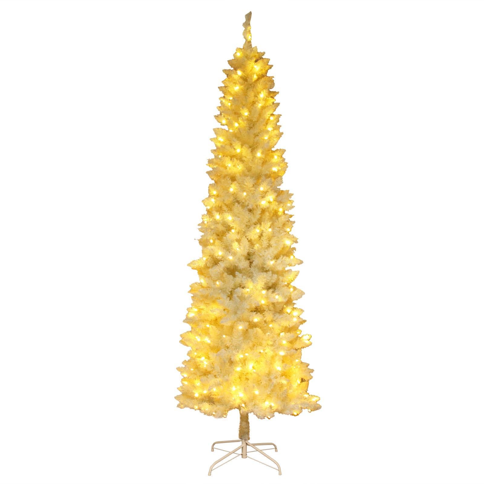 SalonMore 7.5 ft White Artificial Christmas Tree Pencil Pine Slim Skinny Tree with Pre-Lit Lights 1050 Tips