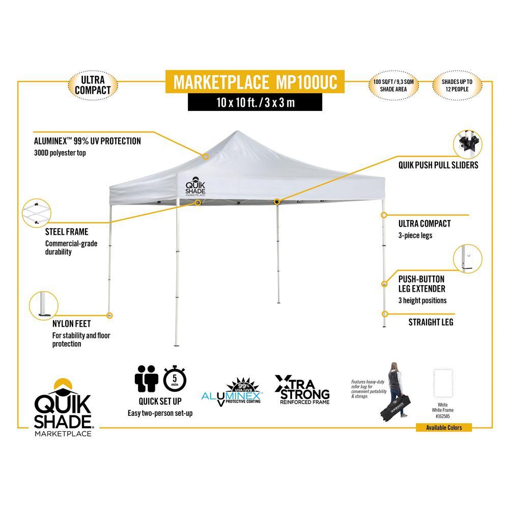MP100 Marketplace 10 ft. x 10 ft. White Ultra Compact Straight Leg Canopy