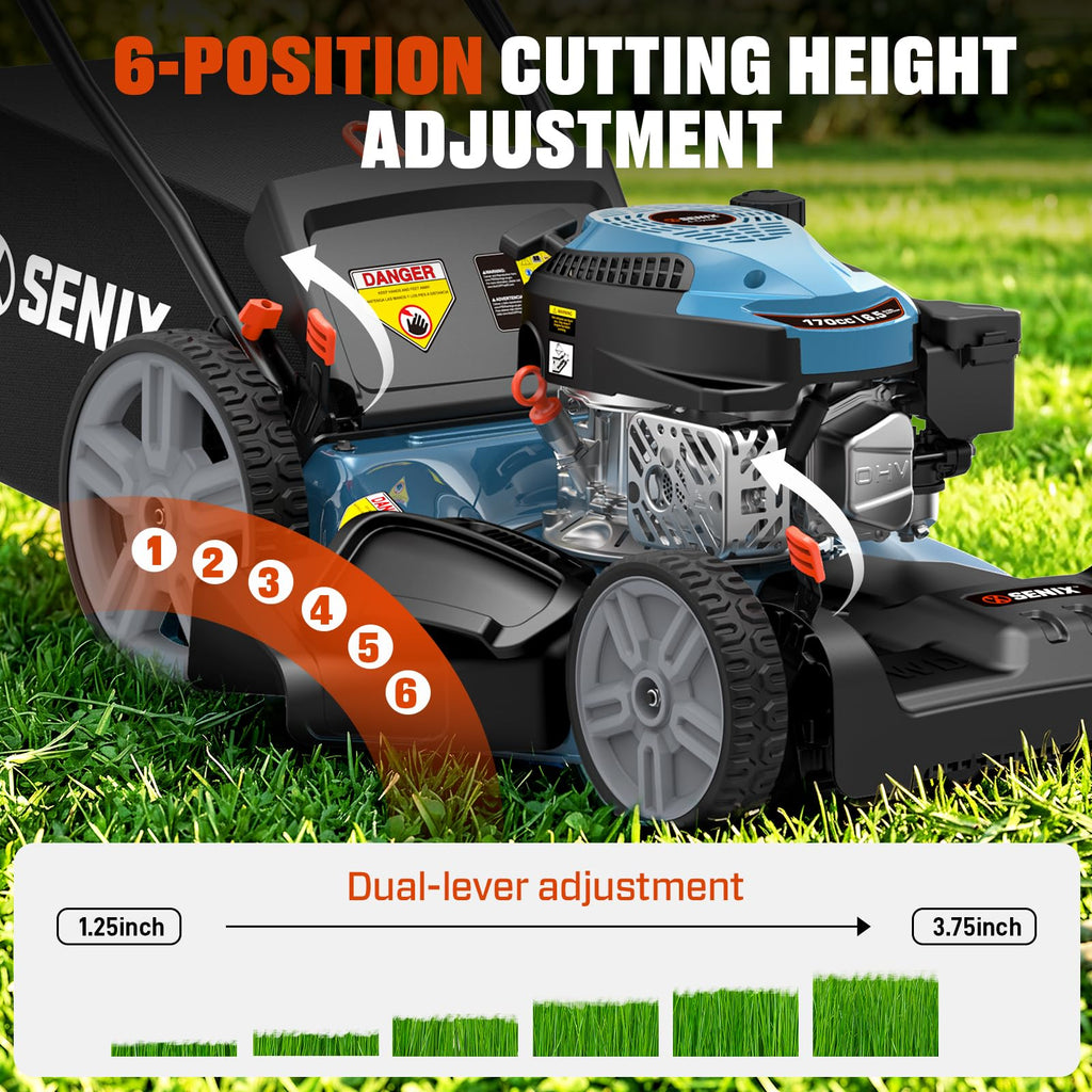 21'' Self-Propelled Gas Lawn Mower (FWD), 170 cc 4-Cycle Engine 3.8 HP, 3-in-1 (Bagging/Mulching/Side Discharge), 6-Position Cutting Height Adjustment, 1.7 Bushels Grass Bag