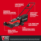 V20 20 in Lawn Mower, 2 x 5Ah Batteries and 2 Chargers Included, High Effeciency Brushless Motor, Push Mower, Up to 50 Min of Runtime, Lightweight, Grass Bag, Low Profile (CMCMW220P2)
