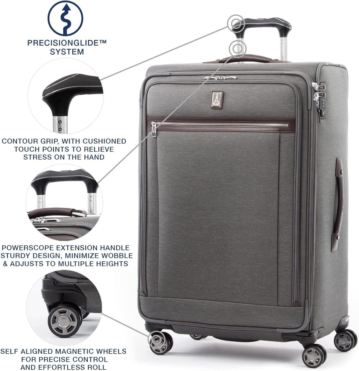 Platinum Elite Softside Expandable Spinner Wheel Luggage,  Grey, Checked-Large 29-Inch