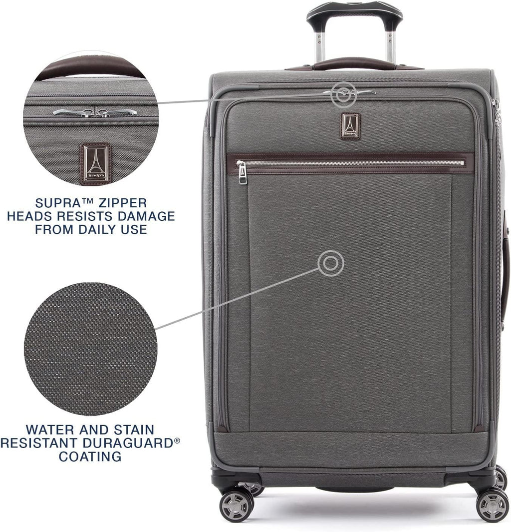 Platinum Elite Softside Expandable Spinner Wheel Luggage,  Grey, Checked-Large 29-Inch