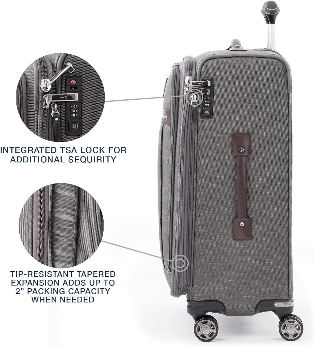 Platinum Elite Softside Expandable Spinner Wheel Luggage,  Grey, Checked-Large 29-Inch