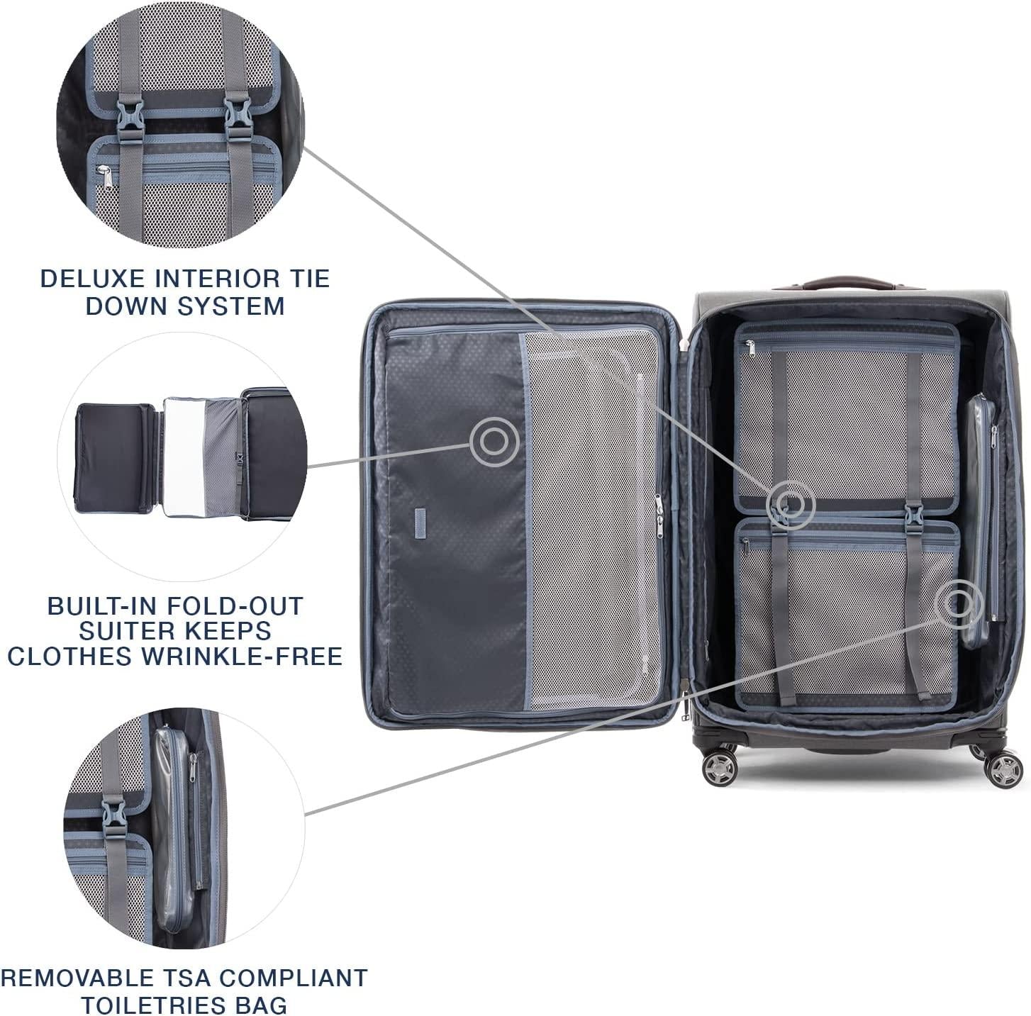 Platinum Elite Softside Expandable Spinner Wheel Luggage,  Grey, Checked-Large 29-Inch
